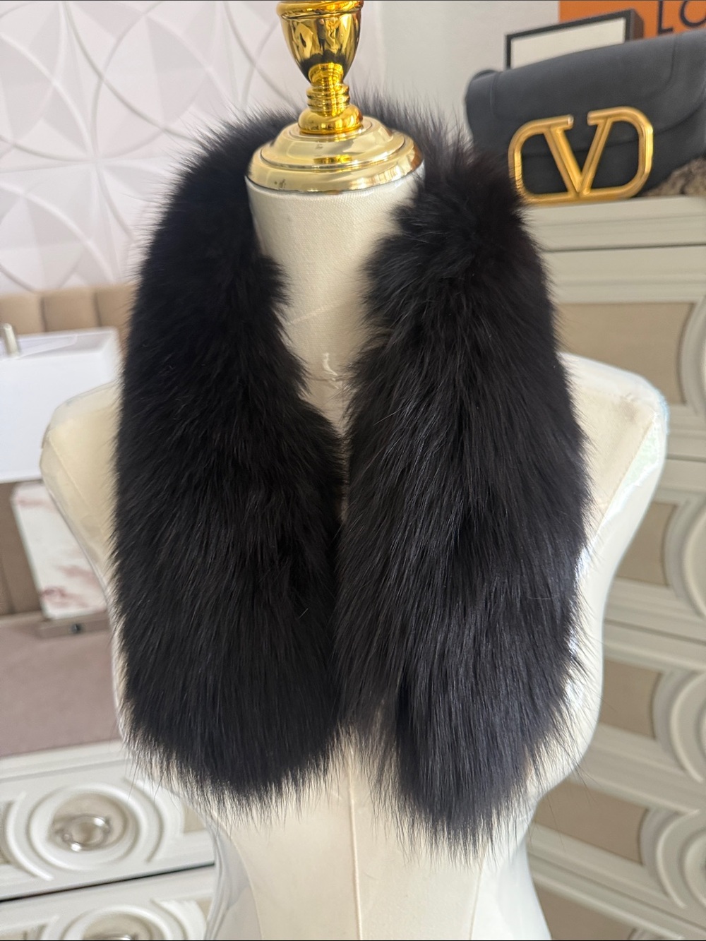 Real Fox fur black fox clip on scarf